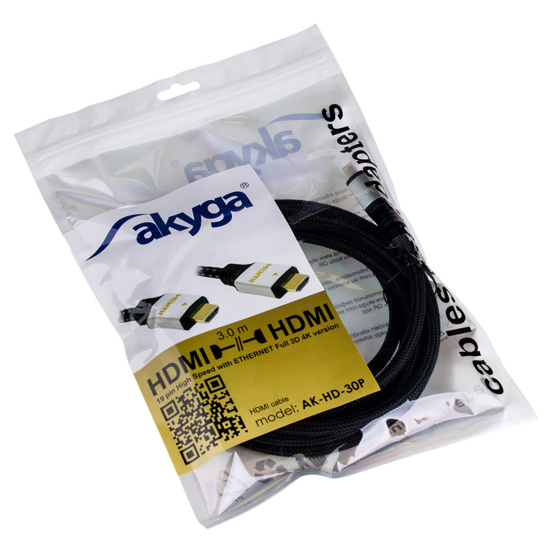 Akyga AK-HD-30P Καλώδιο HDMI v2.0, High Speed με Ethernet, 4K, 3 m, μαύρο