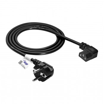 Akyga AK-PC-02C Καλώδιο τροφοδοσίας CEE 7/7 σε IEC C13 90° γωνιακό, χαλκός 3x0,75 mm², 1,5 m, μαύρο