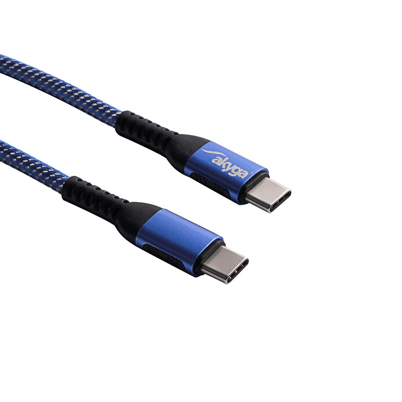 Akyga AK-USB-36 Πλεκτό καλώδιο USB-C σε USB-C, USB 2.0, 100 W, 0,5 m, Μπλε