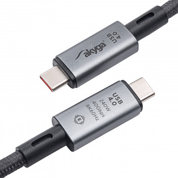 Akyga AK-USB-45 Πλεκτό καλώδιο USB-C σε USB-C, USB4, 40 Gbit/s, 240 W, 1 m, Γκρι
