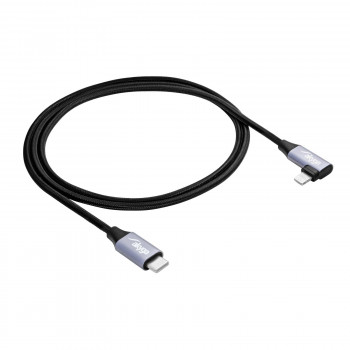 Akyga AK-USB-56 Πλεκτό καλώδιο USB-C σε Lightning με γωνιακό βύσμα, USB 2.0, 30 W, 1 m, Μαύρο