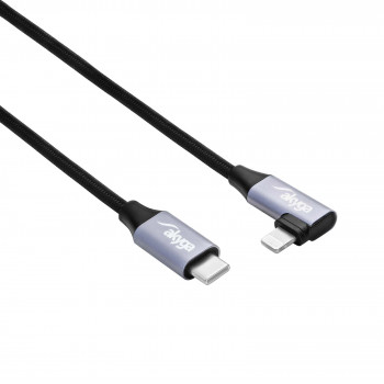 Akyga AK-USB-56 Πλεκτό καλώδιο USB-C σε Lightning με γωνιακό βύσμα, USB 2.0, 30 W, 1 m, Μαύρο