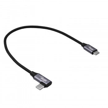 Akyga AK-USB-53 Πλεκτό καλώδιο USB-C σε USB-C με γωνιακό βύσμα, USB 2.0, 60 W, 0,3 m, Μαύρο