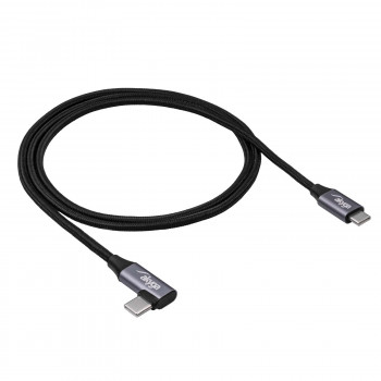 Akyga AK-USB-54 Πλεκτό καλώδιο USB-C σε USB-C με γωνιακό βύσμα, USB 2.0, 60 W, 1 m, Μαύρο