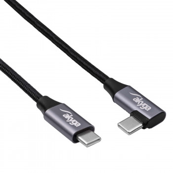 Akyga AK-USB-54 Πλεκτό καλώδιο USB-C σε USB-C με γωνιακό βύσμα, USB 2.0, 60 W, 1 m, Μαύρο