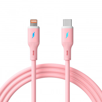 Akyga AK-USB-71 Καλώδιο σιλικόνης USB-C σε Lightning, USB 2.0, 30 W, 1 m, Ροζ