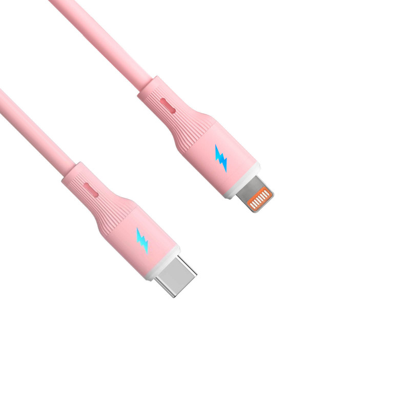 Akyga AK-USB-71 Καλώδιο σιλικόνης USB-C σε Lightning, USB 2.0, 30 W, 1 m, Ροζ