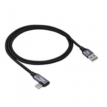 Akyga AK-USB-74 Πλεκτό καλώδιο USB-A σε γωνιακό USB-C, USB 2.0, 60 W, 1 m, Μαύρο