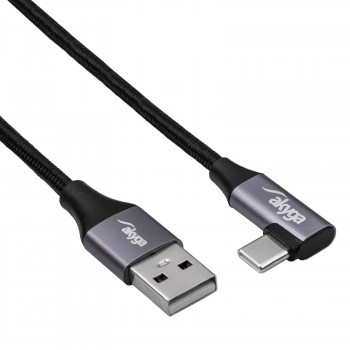 Akyga AK-USB-74 Πλεκτό καλώδιο USB-A σε γωνιακό USB-C, USB 2.0, 60 W, 1 m, Μαύρο