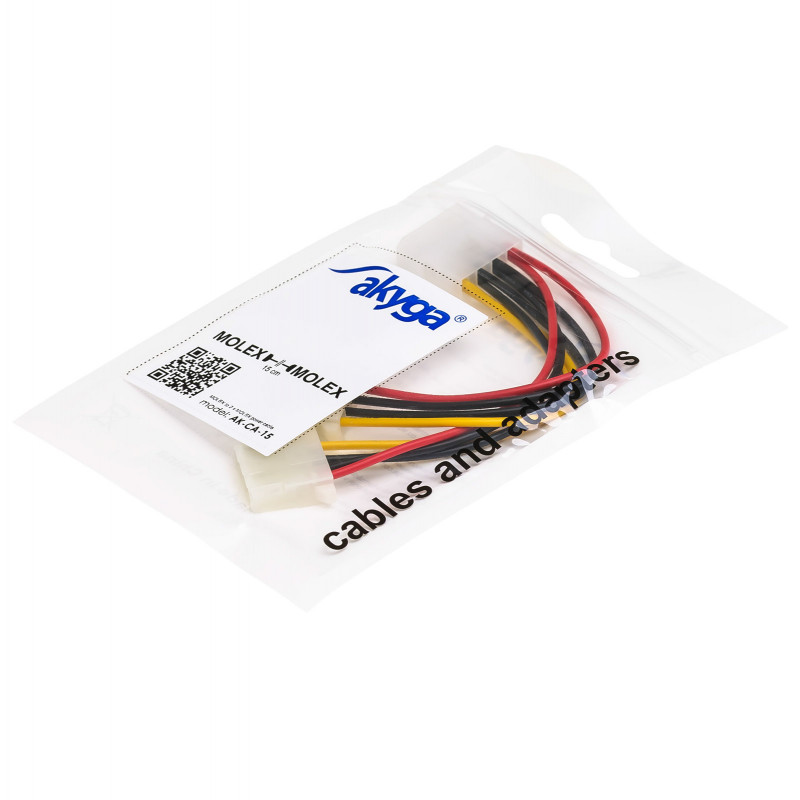 Akyga AK-CA-15 καλώδιο διανομής τροφοδοσίας Molex (M) σε 2x Molex (F), 15 cm
