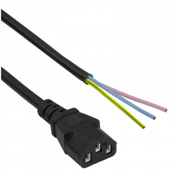 Akyga AK-OT-02A καλώδιο τροφοδοσίας IEC C13 σε ανοιχτό άκρο, CCA 3 x 0,5 mm², 1,5 m, μαύρο