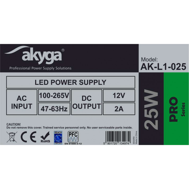 Akyga AK-L1-025 Τροφοδοτικό LED 12 V, 2 A, 25 W, IP20