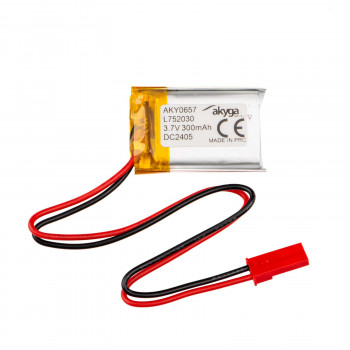Akyga AKY0657 LP752030 Μπαταρία Li-Po 3,7 V 300 mAh με PCM, βύσμα αρσενικό JST 2,54 mm 2-Pin, καλώδιο 150 mm