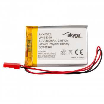 Akyga AKY0392 LP453350 Μπαταρία Li-Po 3,7 V 800 mAh με PCM, βύσμα αρσενικό JST 2,54 mm 2-Pin, καλώδιο 150 mm