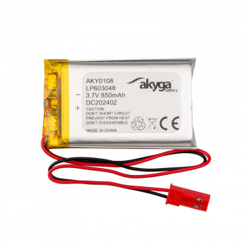 Akyga AKY0108 LP603048 Μπαταρία Li-Po 3,7 V 850 mAh με PCM, βύσμα αρσενικό JST 2,54 mm 2-Pin, καλώδιο 150 mm