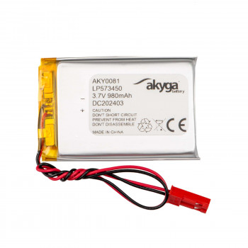 Akyga AKY0081 LP573450 Μπαταρία Li-Po 3,7 V 980 mAh με PCM, βύσμα αρσενικό JST 2,54 mm 2-Pin, καλώδιο 150 mm