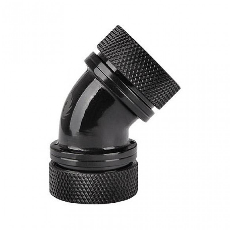 Thermaltake Pacific PETG σύνδεσμος 45° διπλής συμπίεσης, εξωτερική διάμετρος 16 mm, G1/4, μαύρος (CL-W098-CA00BL-A)