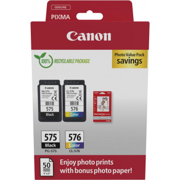 Canon PG-575/CL-576 Photo Value Pack, κασέτες μελάνης μαύρο + έγχρωμο (2 τεμ.) με φωτογραφικό χαρτί