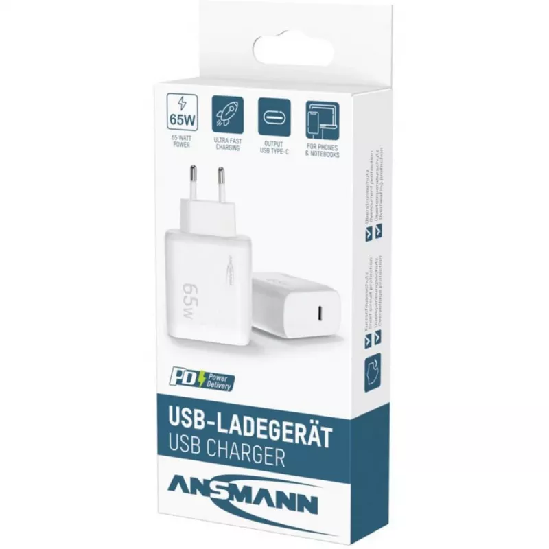 Ansmann Home Charger HC165PD φορτιστής USB, 1x USB-C, PPS, PD, Quick Charge, 65 W, λευκός