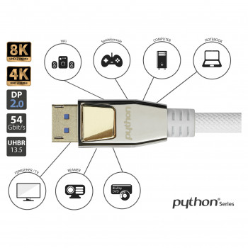 Good Connections Python DP20-PY010W καλώδιο DisplayPort 2.0, 54 Gbit/s, UHBR 13.5, πλεκτό νάιλον, λευκό, 1 m