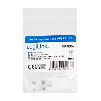 LogiLink NK4006 μονάδα keystone RJ45, Cat.5e UTP, σύνδεση διάτρησης 90°, λευκή