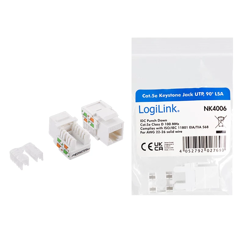 LogiLink NK4006 μονάδα keystone RJ45, Cat.5e UTP, σύνδεση διάτρησης 90°, λευκή