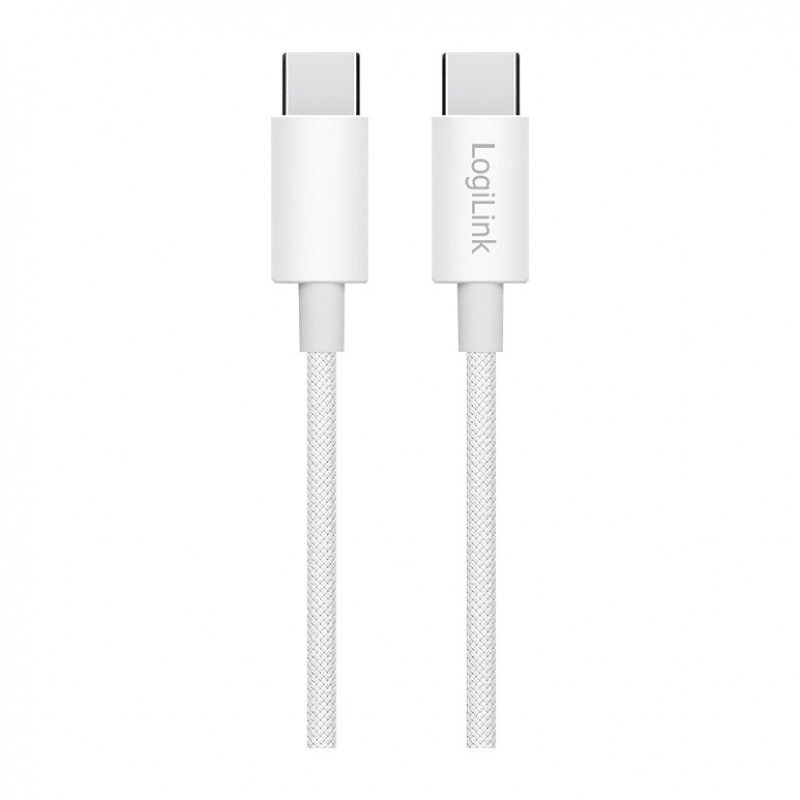 LogiLink CU0341 καλώδιο USB 2.0 Type-C, C/M σε C/M, 480 Mbps, 60 W, νάιλον, λευκό, 1 m