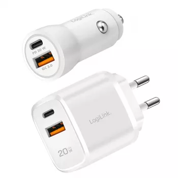 LogiLink PA0374 κιτ φόρτισης USB-A/C, 20 W, 1x USB-A και 1x USB-C, λευκό