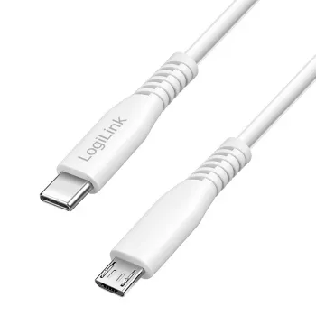 LogiLink CU0243 καλώδιο USB 2.0 Type-C, USB-C αρσενικό σε micro USB αρσενικό, 480 Mbps, 12 W, λευκό, 1,5 m