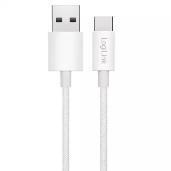 LogiLink CU0319 καλώδιο USB 2.0 Type-C, A/M σε C/M, 480 Mbps, 60 W, νάιλον, λευκό, 0,15 m