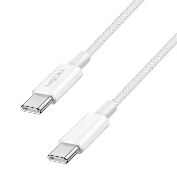 LogiLink CU0339 καλώδιο USB 2.0 Type-C, C/M σε C/M, 480 Mbps, 60 W, νάιλον, λευκό, 0,15 m