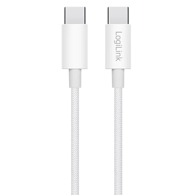 LogiLink CU0339 καλώδιο USB 2.0 Type-C, C/M σε C/M, 480 Mbps, 60 W, νάιλον, λευκό, 0,15 m