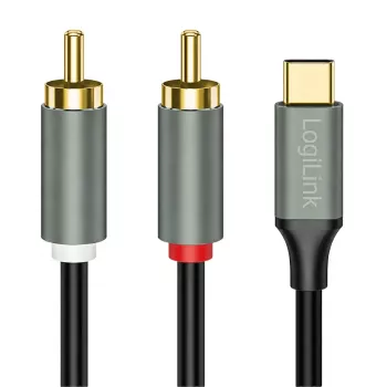 LogiLink CUA0142 καλώδιο USB 2.0 Type-C σε 2x RCA, στερεοφωνικός ήχος, αλουμίνιο, μαύρο/ασημί, 2 m