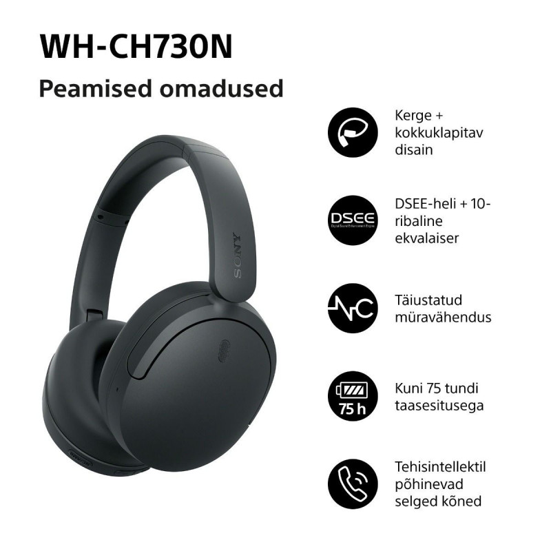 Sony WH-CH730N ασύρματα ακουστικά με ακύρωση θορύβου, μαύρα