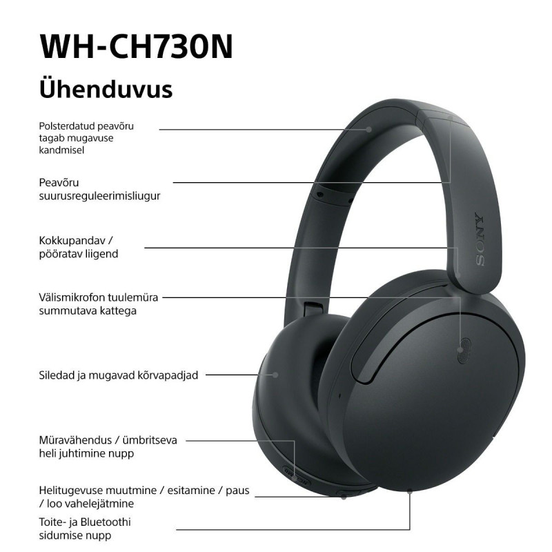 Sony WH-CH730N ασύρματα ακουστικά με ακύρωση θορύβου, μαύρα