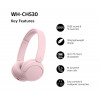Sony WH-CH530 ακουστικά Bluetooth on-ear με μικρόφωνο, μείωση θορύβου, ροζ