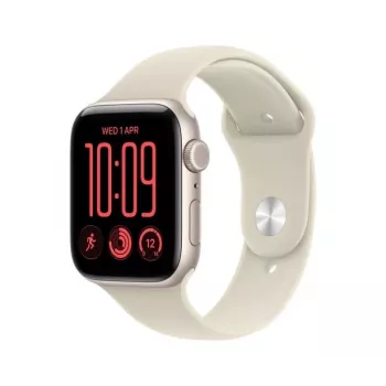 Apple Watch SE 3 έξυπνο ρολόι, GPS + Cellular, 44 mm, θήκη αλουμινίου σε χρώμα αστρόφωτου, αθλητικό λουράκι σε χρώμα άμμου S/M