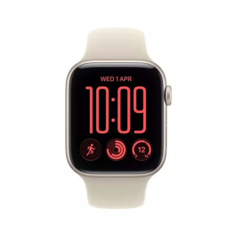 Apple Watch SE 3 έξυπνο ρολόι, GPS + Cellular, 44 mm, θήκη αλουμινίου σε χρώμα αστρόφωτου, αθλητικό λουράκι σε χρώμα άμμου S/M