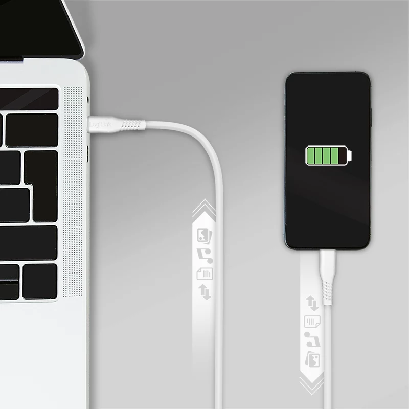 LogiLink CU0244 καλώδιο USB 2.0 USB-C σε Micro-USB, 480 Mbps, 12 W, λευκό, 2 m