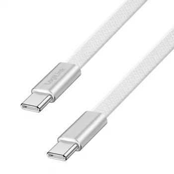 LogiLink CU0445 επίπεδο καλώδιο USB 2.0 USB-C σε USB-C, πλεκτό, 480 Mbps, 60 W, λευκό, 1 m