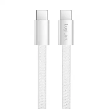 LogiLink CU0445 επίπεδο καλώδιο USB 2.0 USB-C σε USB-C, πλεκτό, 480 Mbps, 60 W, λευκό, 1 m