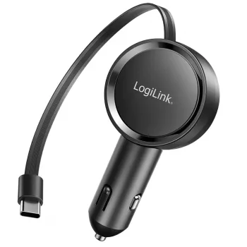 LogiLink PA0400 φορτιστής αυτοκινήτου USB-C, 1 θύρα, PD 3.0, 30 W, ανασυρόμενο καλώδιο, 0,8 m