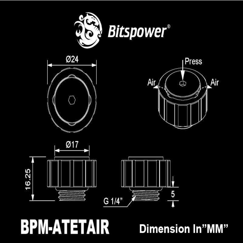 Bitspower Artemis BPM-ATETAIR-SL χειροκίνητη εξαγωγή αέρα, εξωτερικό σπείρωμα G1/4″, ασημί αμμοβολής