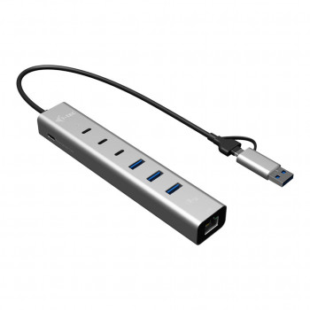 i-tec CAHUBMETAL6LANPD μεταλλικός διανομέας USB-C/USB-A, 6 θύρες, Gigabit LAN, Power Delivery 85 W, ασημί