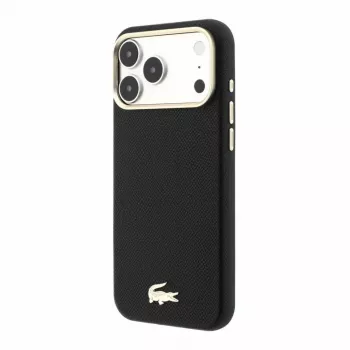 Lacoste Champs Elysees θήκη MagSafe από δερματίνη PU για iPhone 18 Pro Max / 17 Pro Max, χρυσό λογότυπο, μαύρη και χρυσή
