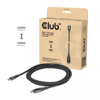 Club 3D CAC-2508 καλώδιο φόρτισης USB-C ασφαλείας, 240 W, με οθόνη φόρτισης, αρσενικό/αρσενικό, 2 m
