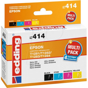 Edding EDD-414 κασέτες μελάνης για Epson Stylus Office BX 305 F, συμβατές, σετ μαύρο + κυανό + ματζέντα + κίτρινο (4 τεμ.)