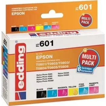 Edding EDD-601 κασέτες μελάνης για Epson Stylus Photo P50, συμβατές, σετ μαύρο + κυανό + ματζέντα + φωτογραφικό κυανό + φωτογραφικό ματζέντα (6 τεμ.)