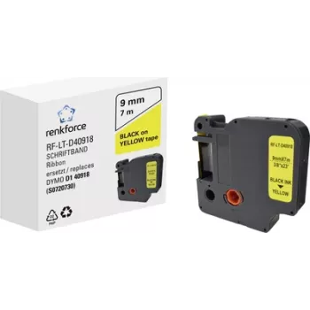 Renkforce RF-LT-D40918 ταινία ετικετών, αντικαθιστά την DYMO D1 40918, 9 mm, κίτρινη με μαύρο κείμενο, 7 m