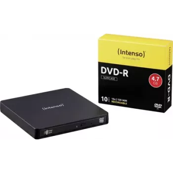 Intenso πακέτο με εξωτερικό εγγραφέα DVD, Micro-USB B (USB 3.2 Gen 1), λιανική συσκευασία, μαύρο